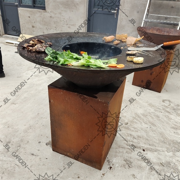 Outdoor family cooking Wood Charcoal Corten metal Fire pit BBQ Grill