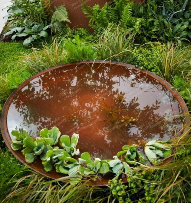 Outdoor Round Fire pit Metal Corten Steel Water Bowl Garden Firepit Bowl