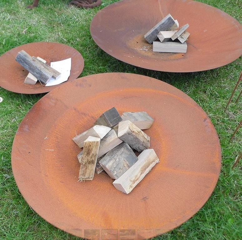 Garden Round Fire Bowl Wood Corten Steel Outdoor Fire Pit