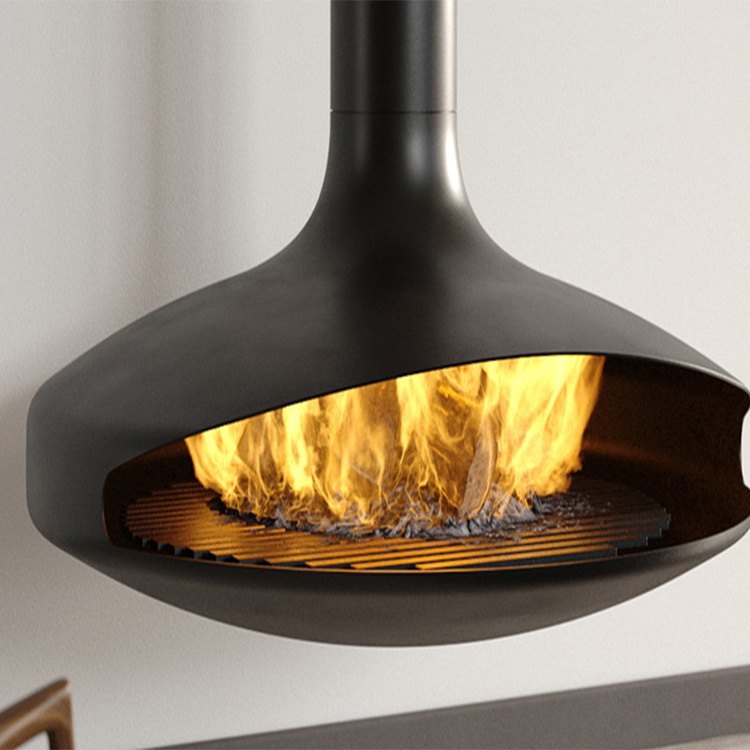 Europe Hot Sale Hanging Indoor Heaters Ceiling Mounted Round Wood Burning Suspended Fireplace