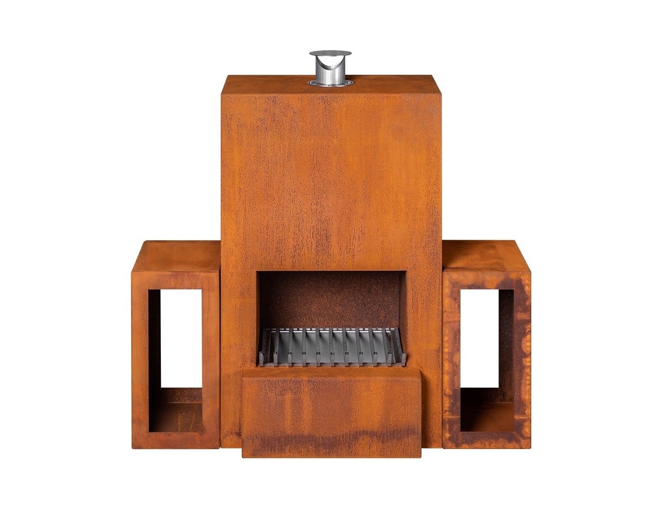 Outdoor wood burning Corten steel stoves with chimney fireplace design