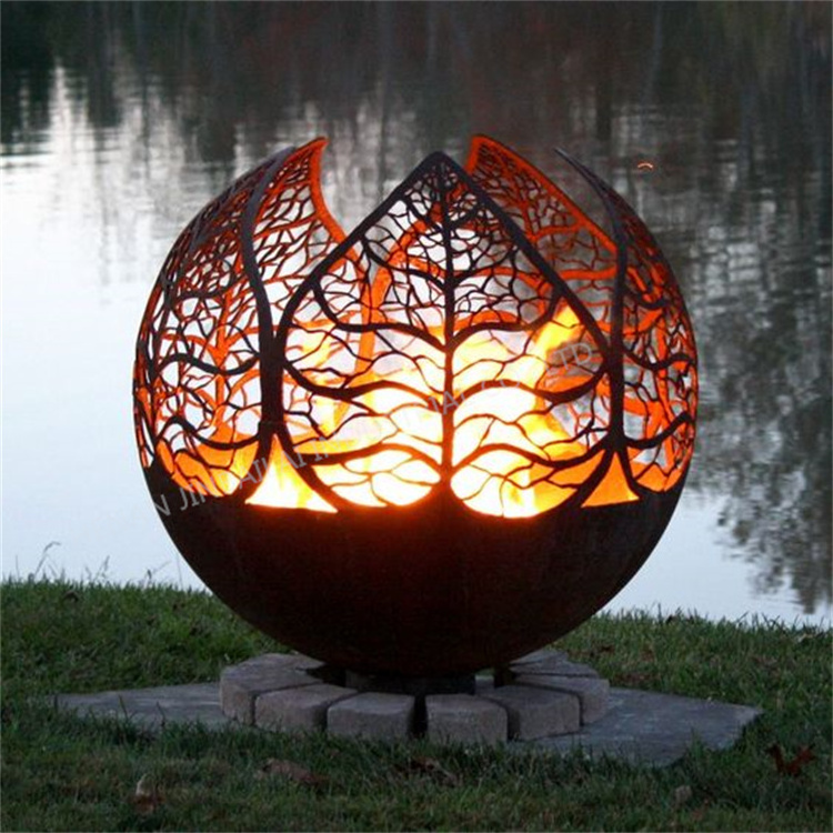 Outdoor corten steel globe fire pit sphere phoenix shape fire ball