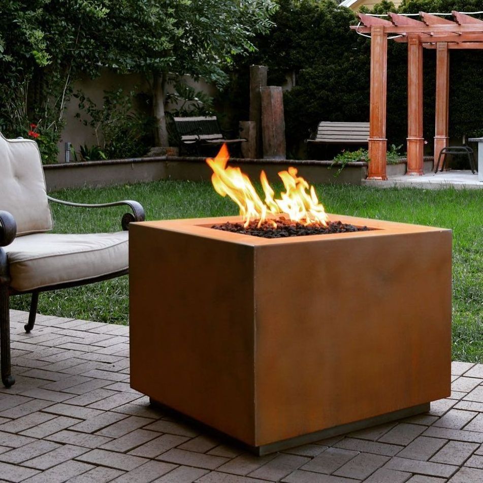 Outdoor Corten Steel Gas Fire Pit For Deck