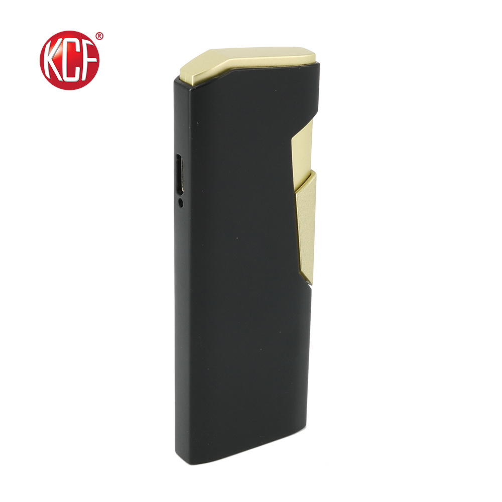 Custom Wholesale New Type Top Push Black-Gold Usb Lighter For Boys/ OEM