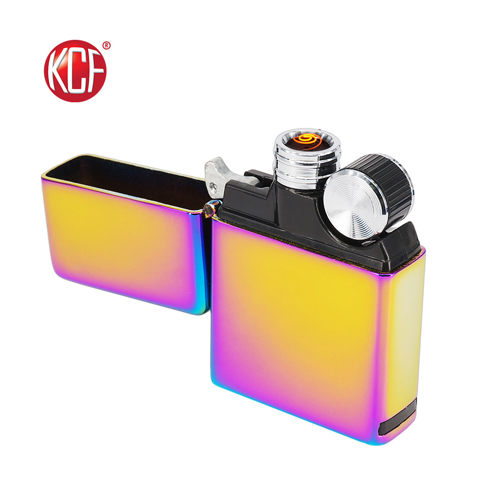 Factory Custom Logo Windproof Zinc alloy Rainbow Usb Lighter KCF-198