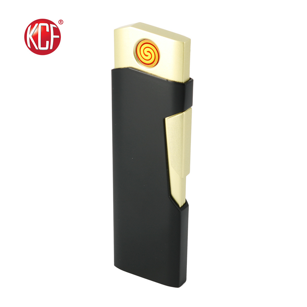 Custom Wholesale New Type Top Push Black-Gold Usb Lighter For Boys/ OEM