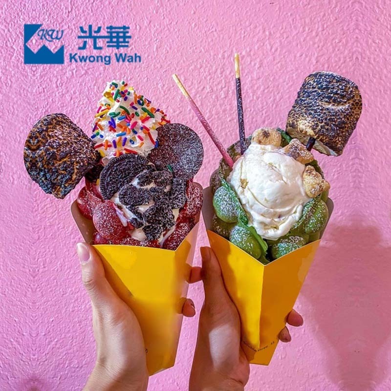 HongKong Egg Waffle Box Crepe Cone Waffle Paper Packaging Cone Holder Bubble Tea Waffle Packaging