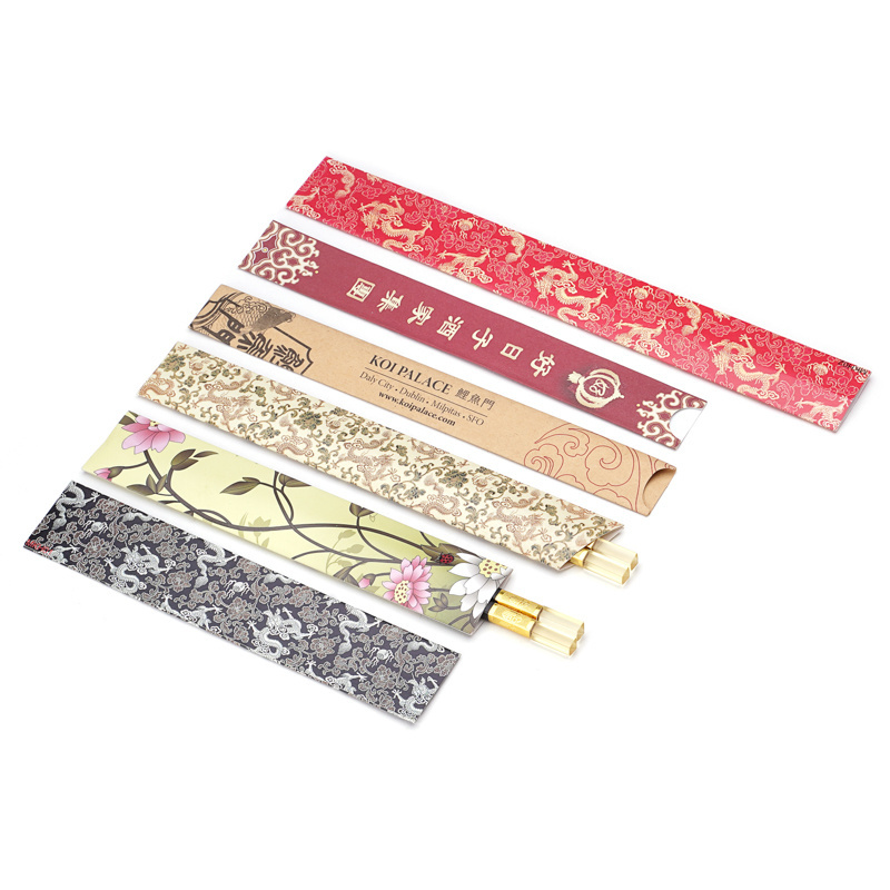 Disposable chopsticks sleeves custom logo paper cover twins chopsticks wrapping