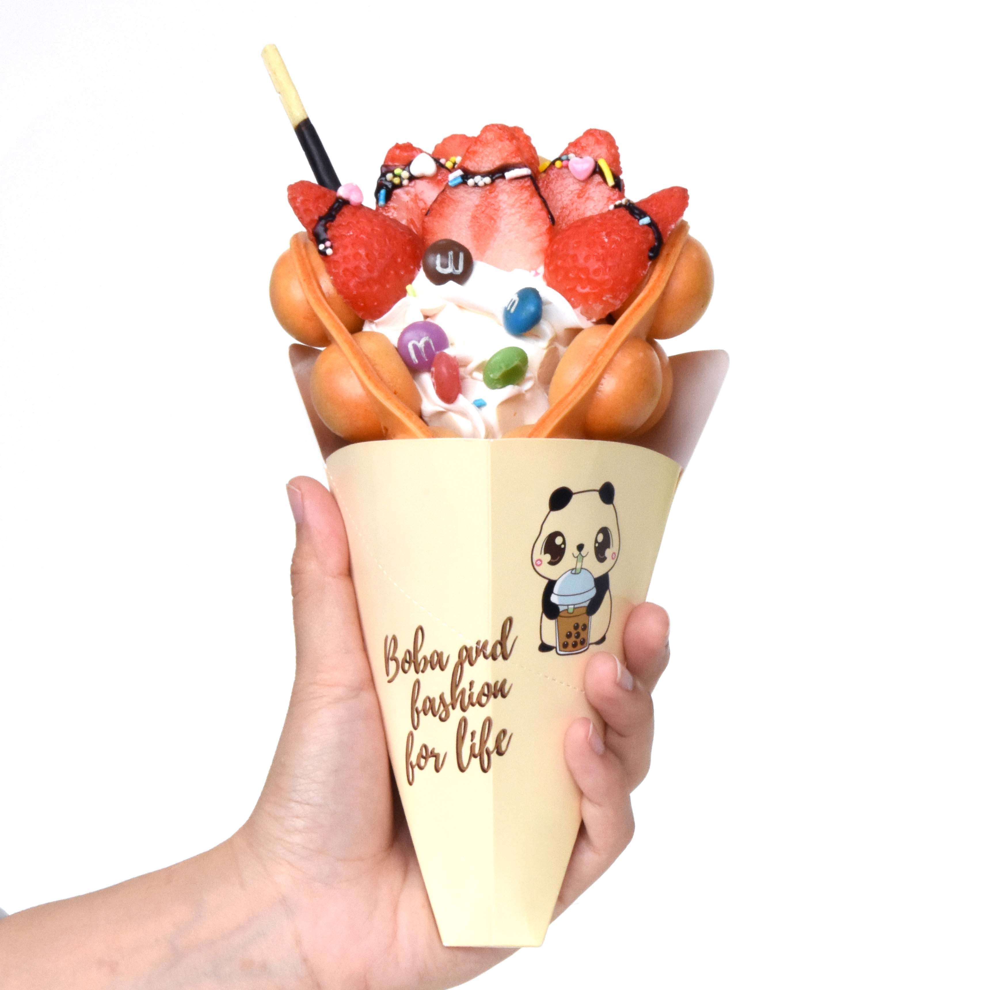 Customized Print Logo Paper Food Grade french fries paper cone Bubble Cone Waffle Cone Holder