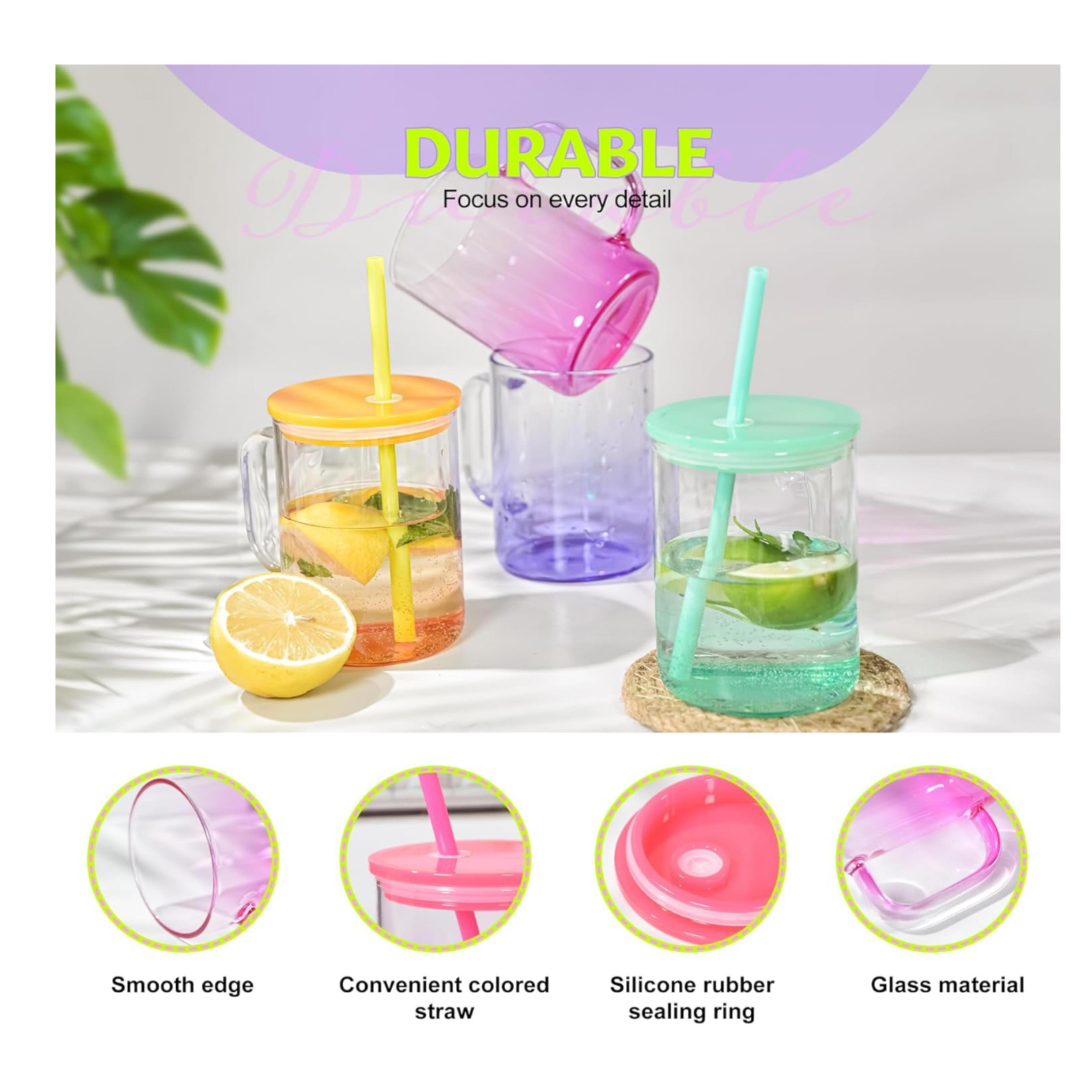 New 16oz Blank Sublimation Crystal Frosted Jelly Mixed Colors Diy Glass Coffee Mugs With Colorful Plastic Lids For Diy