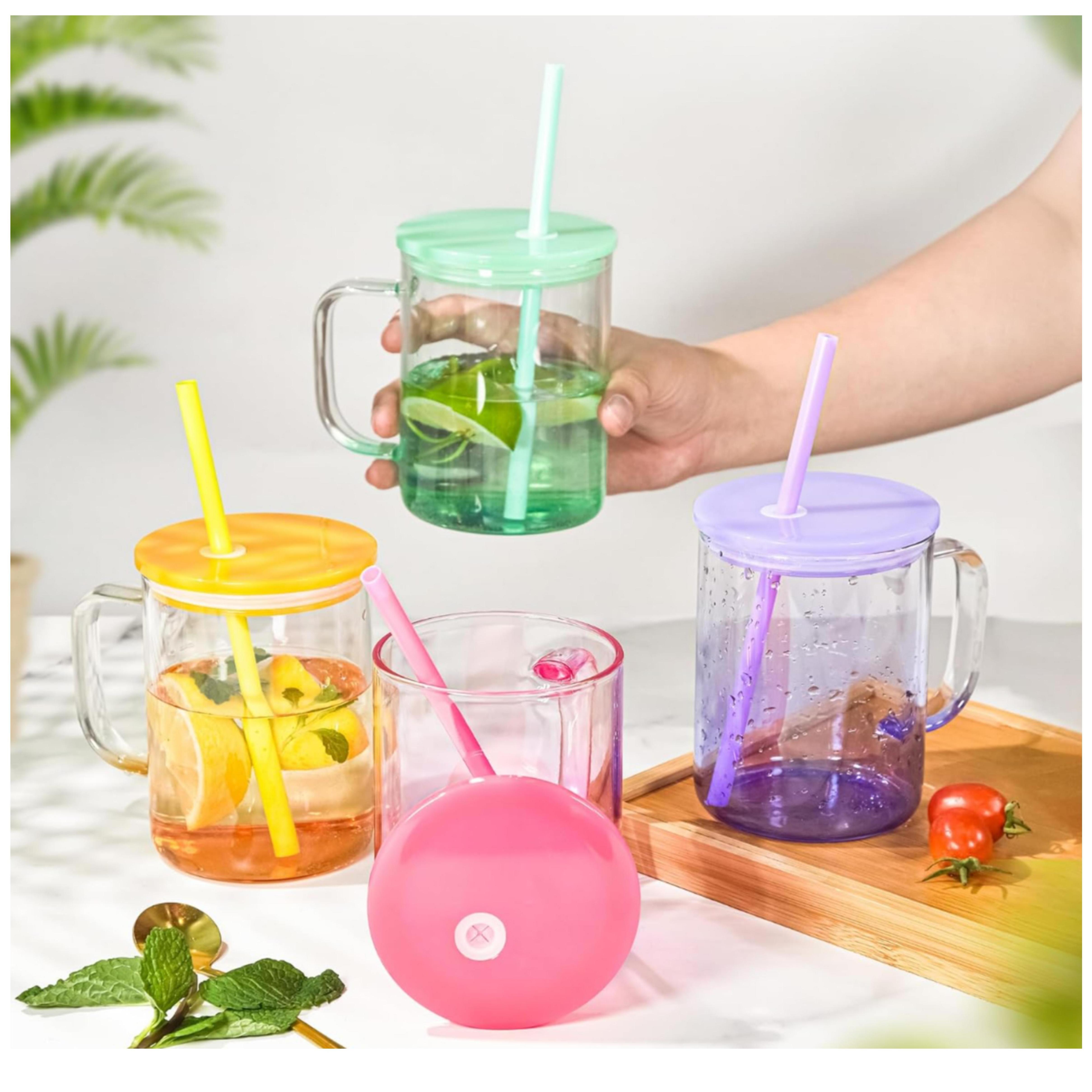 New 16oz Blank Sublimation Crystal Frosted Jelly Mixed Colors Diy Glass Coffee Mugs With Colorful Plastic Lids For Diy