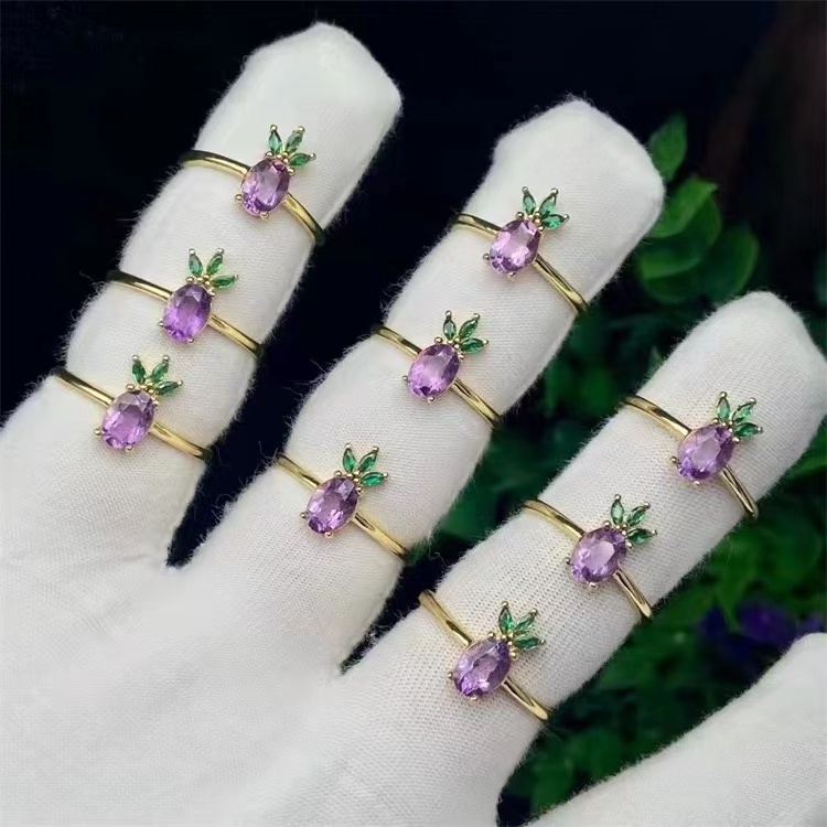 Fashion  Natural Rock Mineral Quartz Stone Women Rings Resizable Healing Amethysts  Crystal Finger Ring