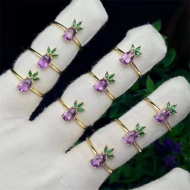 Fashion  Natural Rock Mineral Quartz Stone Women Rings Resizable Healing Amethysts  Crystal Finger Ring