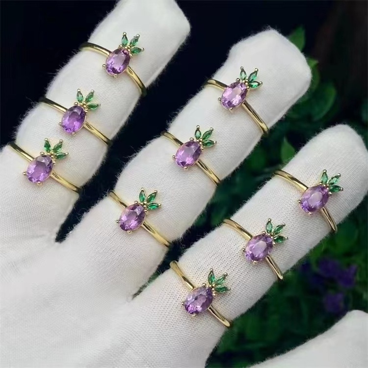 Fashion  Natural Rock Mineral Quartz Stone Women Rings Resizable Healing Amethysts  Crystal Finger Ring