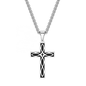 Wholesale Stainless steel Celtic cross pendant necklaces jewelry black colour enamels pendant necklace