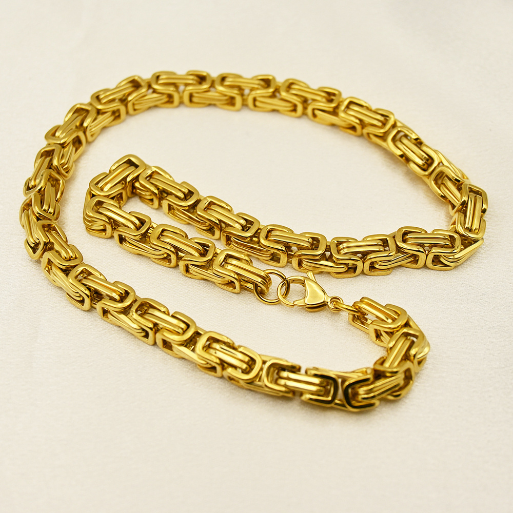 Wholesale Huge Heavy Stainless Steel 7mm 8mm Wide Byzantine Chain Link Necklace Chunky Bracelet Jewelry for Men