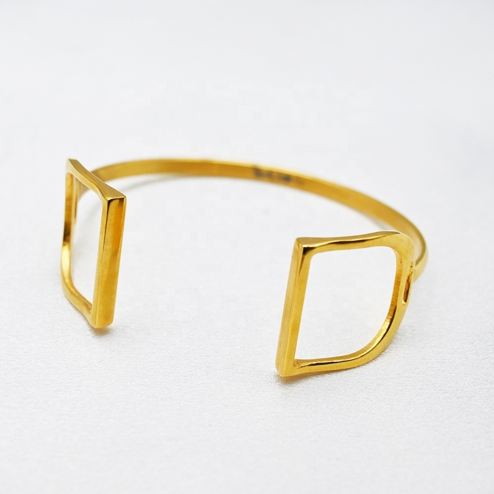 Saudi Gold Jewelry Designs Fine Jewelry Square Gold Plated Stainless Steel Cuff Bracelet Bangle