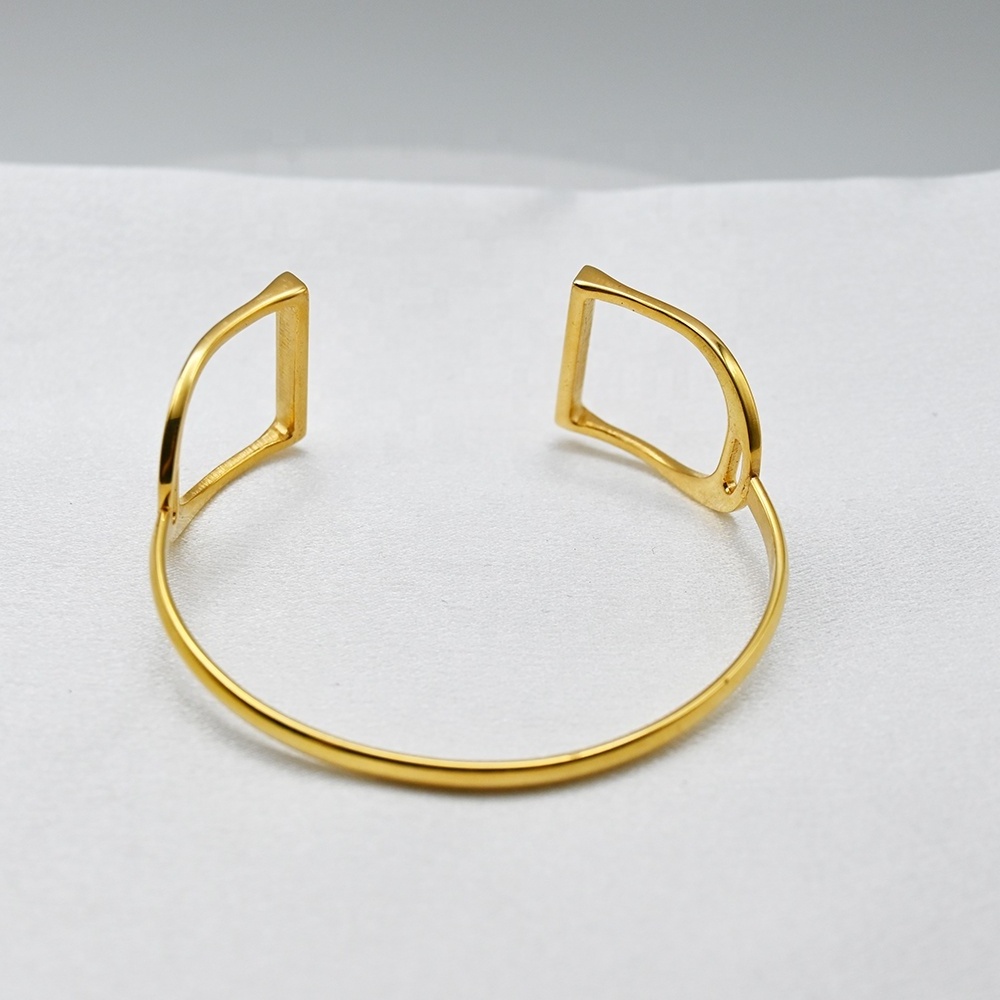 Saudi Gold Jewelry Designs Fine Jewelry Square Gold Plated Stainless Steel Cuff Bracelet Bangle