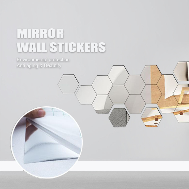 3D Mirror Wall Sticker Hexagon Removable Wall Sticker Decal Home Decor Art DIY Living Room Art Decal