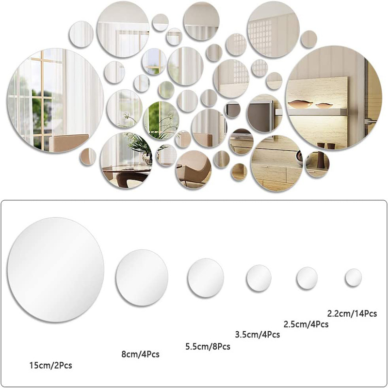 41 Pcs Circle Mirrors Sheets Self Adhesive Round 3d Mirror Wall Stickers For Home Decoration