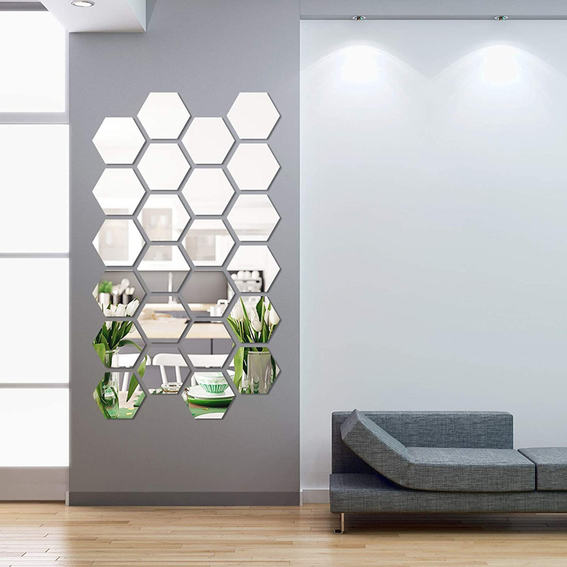 Wholesale 24 Pieces Removable Hexagon 3d Mirror Wall Sticker Acrylic Mural Room Decor