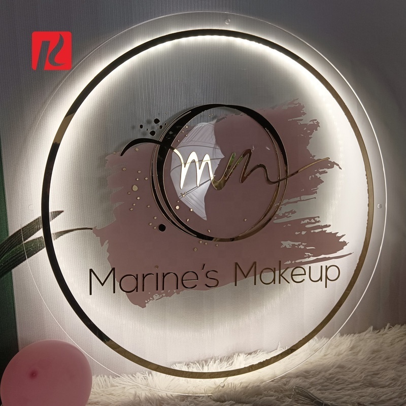 Kexian Custom Acrylic Round Commercial Logo Salon Sign Business Name Illuminated Inside Wall Beauty Salon Name Board Decoration