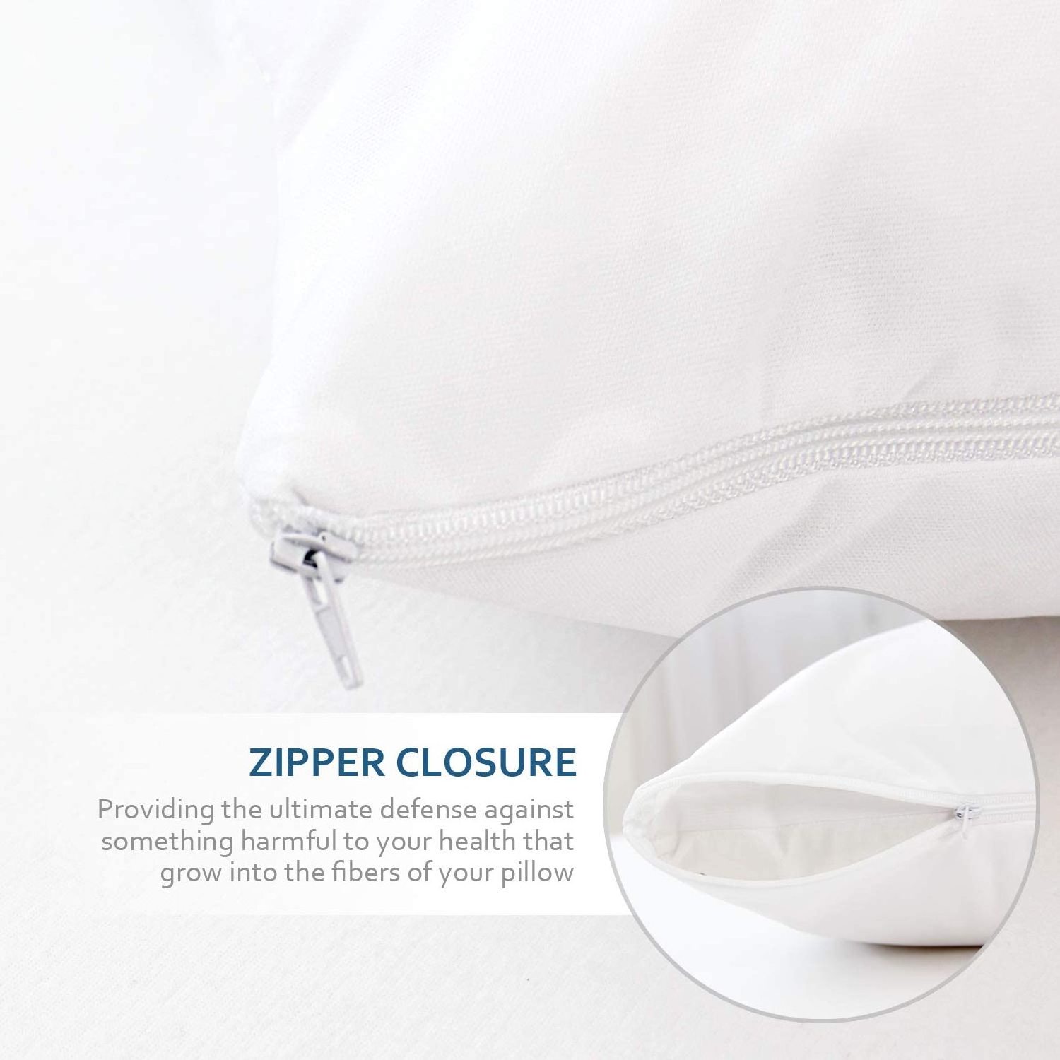 Low Allergy Cotton Terry Standard Waterproof Pillow Protector with Zipper Closure