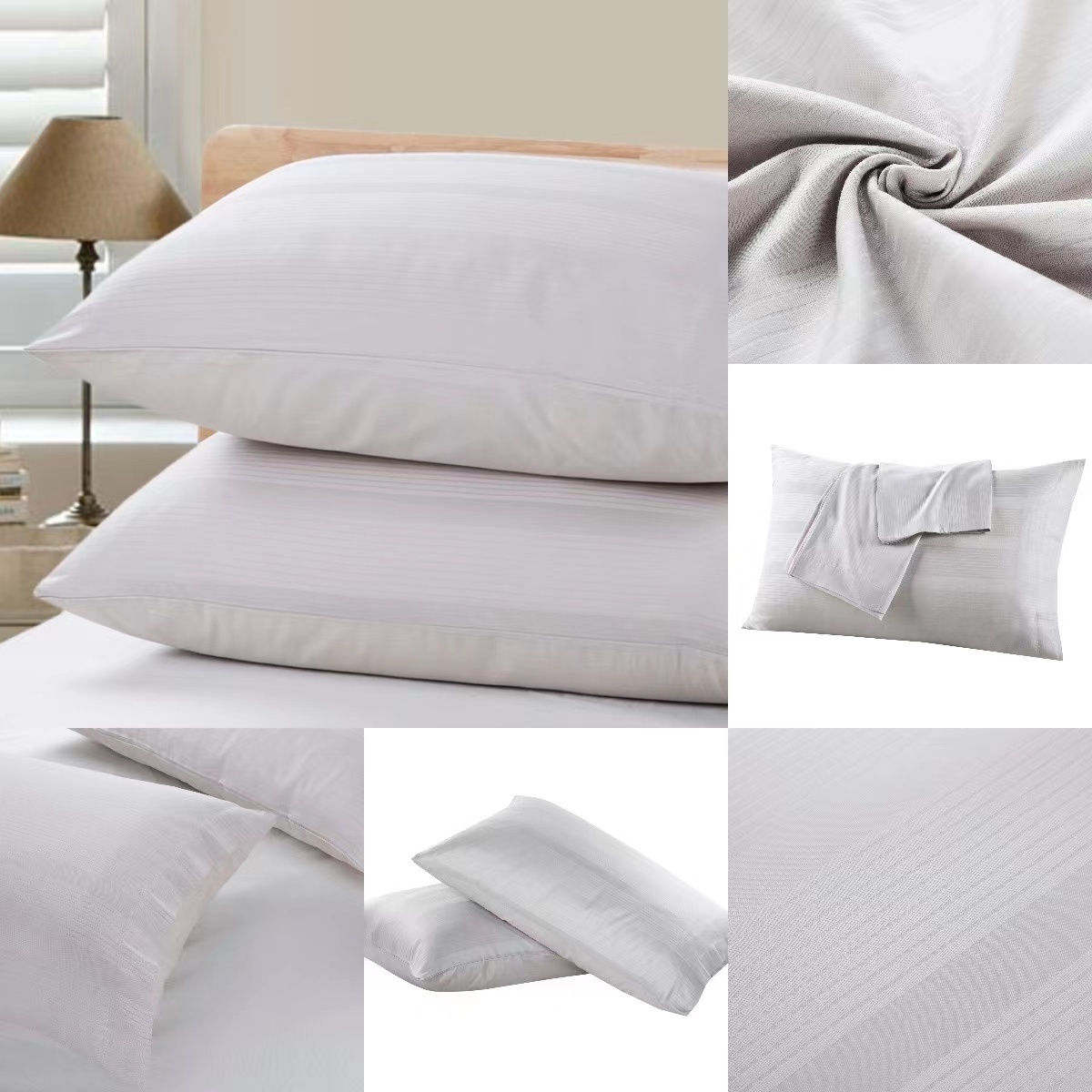 High Quality Stripe Grey Pillowcase 100% Cotton Jacquard Pillow Case for Hotel