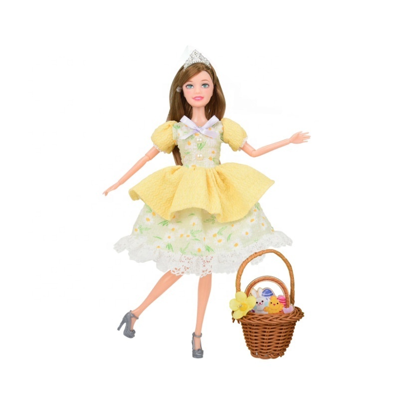 KUNYANG newest 11.5inch 12 joints easter day themes plastic crown accessories beautiful skirt set multi style girls easter dolls