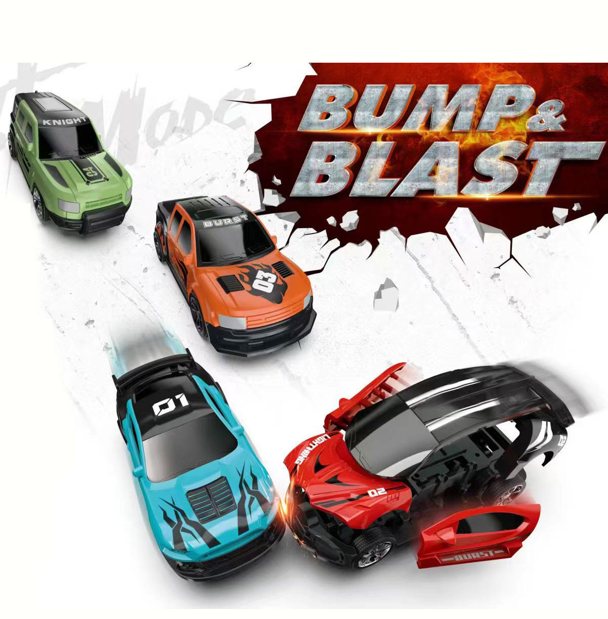 Kids Racing Vehicle Toys Small Cheap Car Assembling Blasting Bump Truck Pull Back Set with High Quality