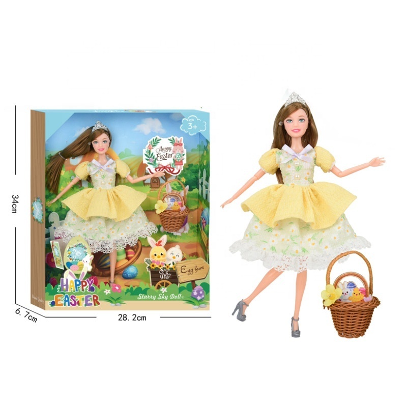 KUNYANG newest 11.5inch 12 joints easter day themes plastic crown accessories beautiful skirt set multi style girls easter dolls