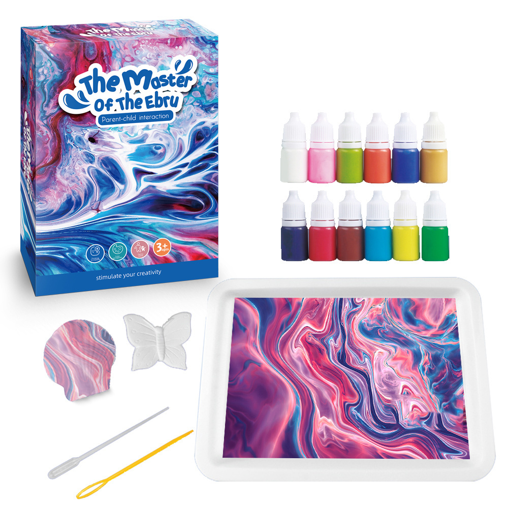 KUNYANG Toys Environmental Protection Water Color Art Set Marble Paint Kit DIY Painting Kids