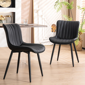 Upholstered Dining Chair Set of 2 Washable PU Fuax Leather High Back Living Room Side Chairs, Black