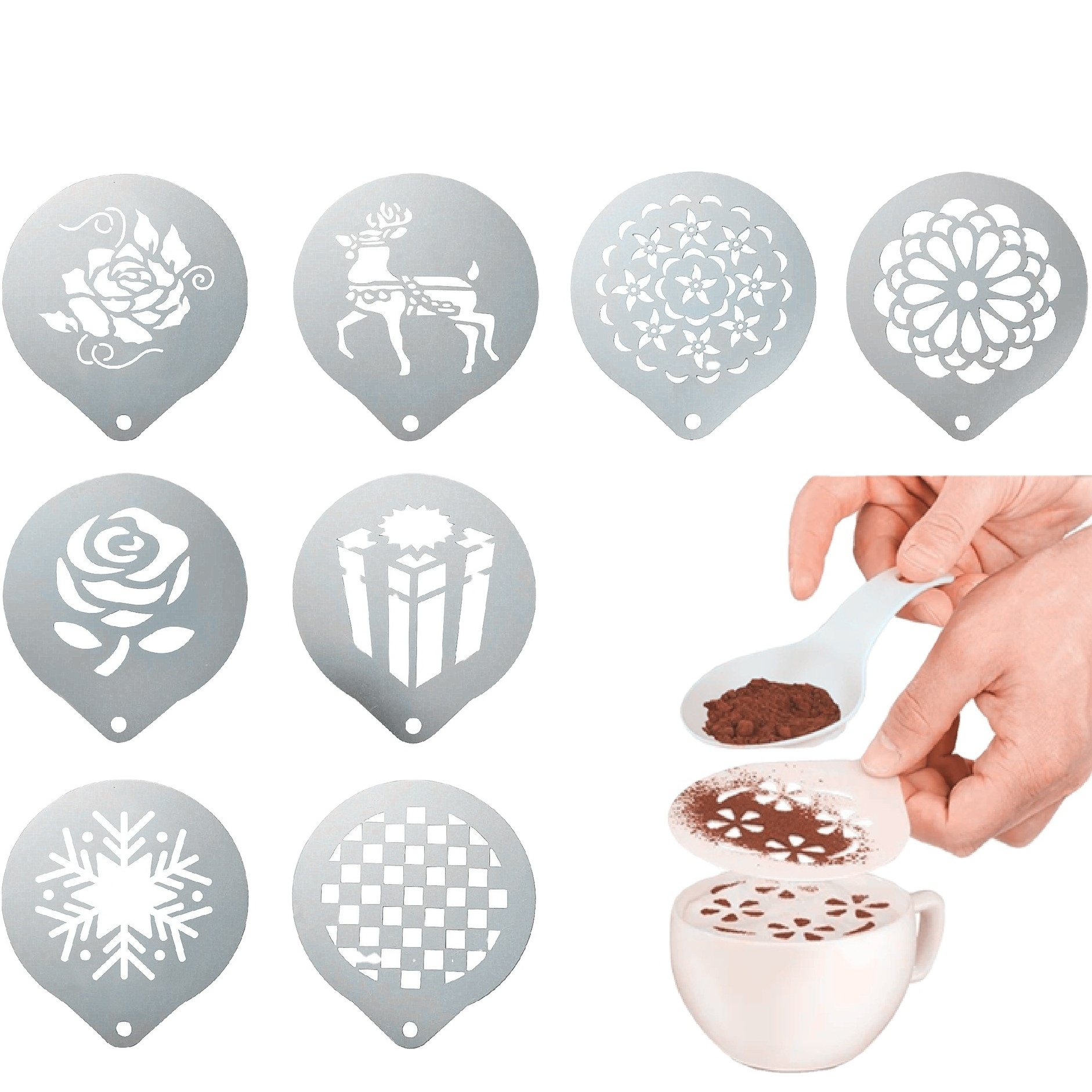 9x10cm OEM food-grade latte art stainless steel coffee latte art stencil