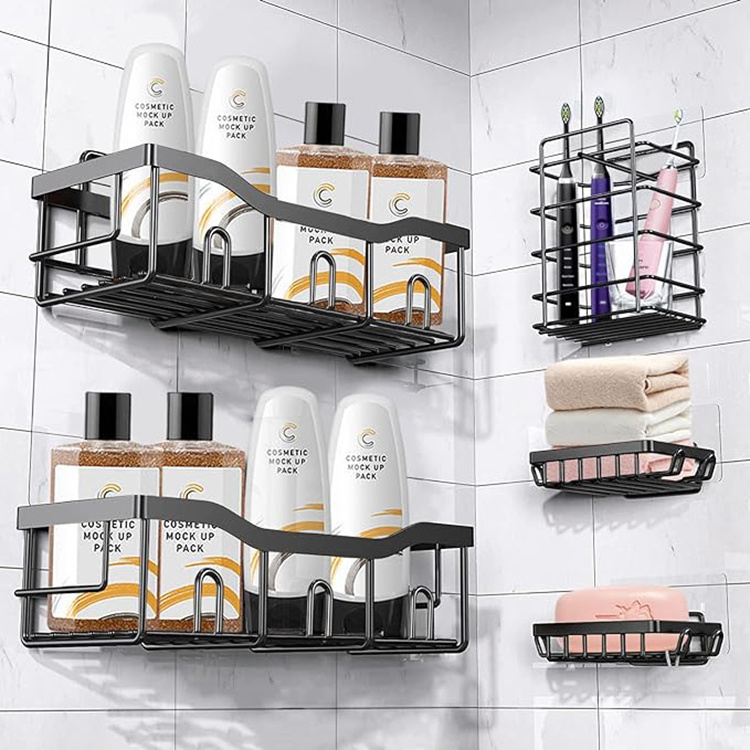 custom storage holder shower caddy 5 pack self adhesive shower shelf organizer rack wall bathroom shelves