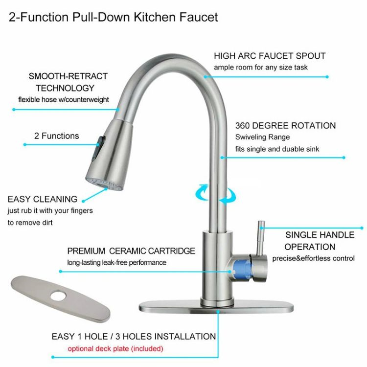 factory custom luxury deck-mounted 2 modes adjustable pull out kitchen faucets mixers taps and faucets for kitchen sink