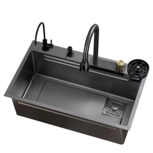 wholesale cheap single bowl 304 stainless steel deep kitchen sink undermount waterfall kitchen sink with cup washer