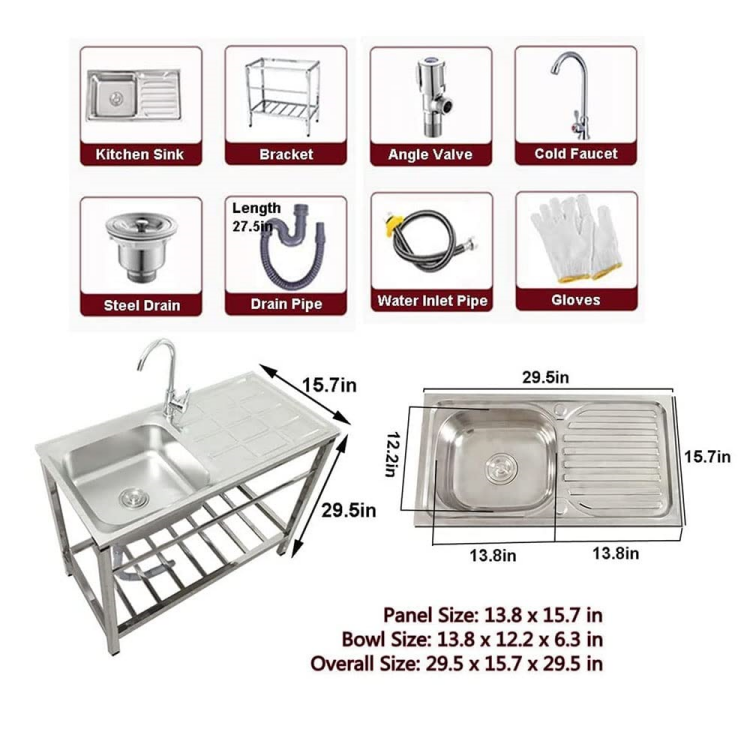 factory custom commercial kitchen sink silver stainless steel industrial free standing single bowl kitchen sink with bracket