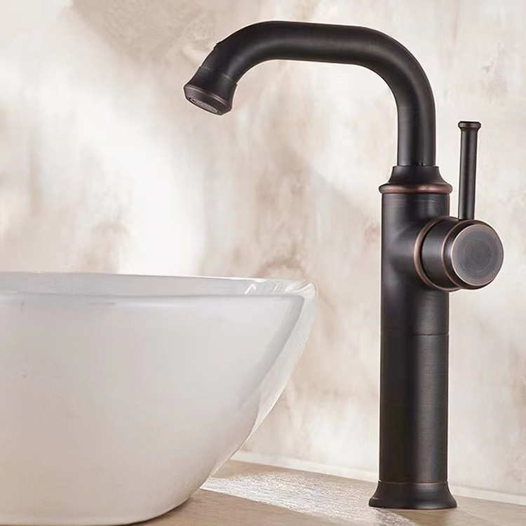 custom luxury retro matte black single hole basin faucet bathroom sink faucet hot and cold water mixer taps for hotel apartment