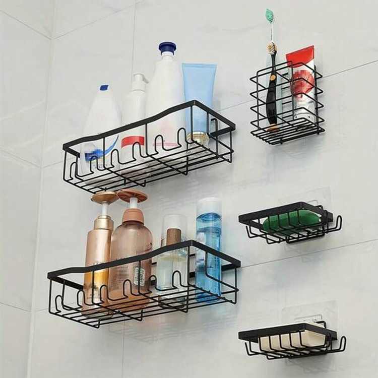 factory custom adhesive 5 pack shower caddy shelf organizer rack black no drilling shower shelf basket without drilling