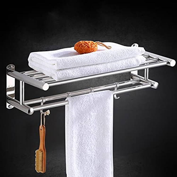 wholesale custom hotel bath heated towel rail 304 stainless steel silver bathroom tiers towel rack towel shelf with hooks