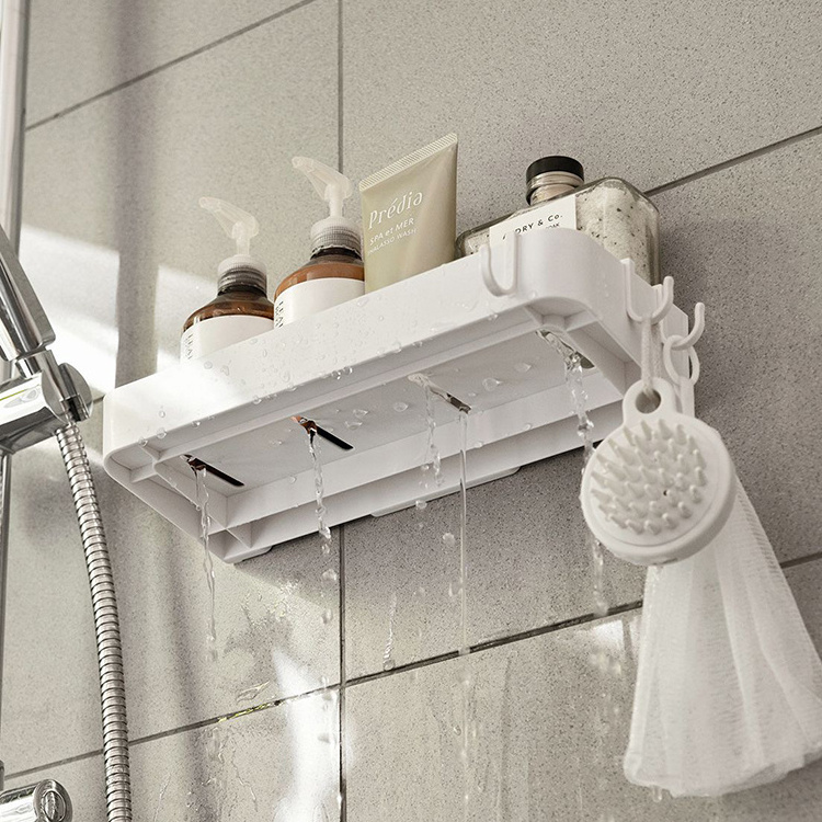 suppliers custom wall mounted shower hidden shelves organizer bathroom plastic white shower caddy corner floating shelf