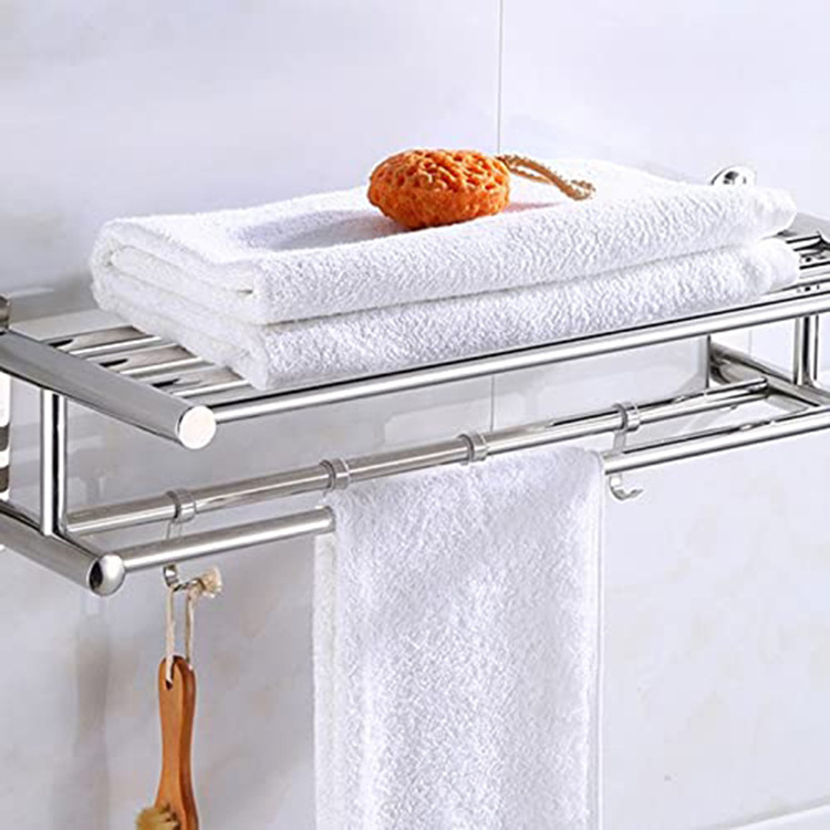 wholesale custom hotel bath heated towel rail 304 stainless steel silver bathroom tiers towel rack towel shelf with hooks