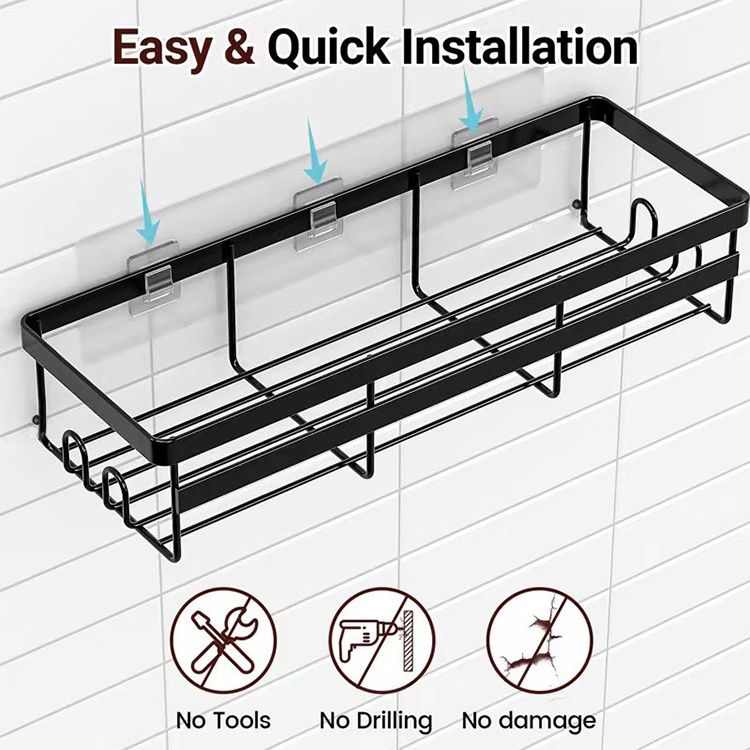 factory custom self adhesive black shower caddy shelf organizer rack no drilling shower shelf basket without drilling