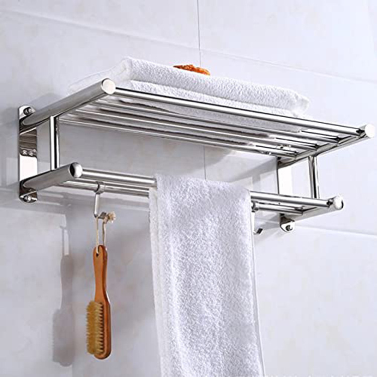 wholesale custom hotel bath heated towel rail 304 stainless steel silver bathroom tiers towel rack towel shelf with hooks