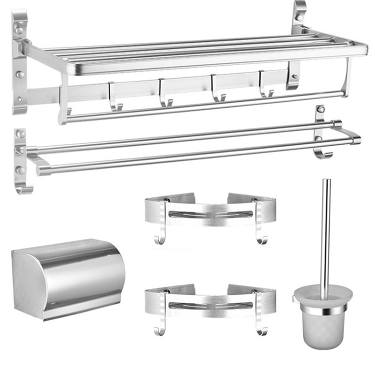 custom hotel bath towel rail 304 stainless steel silver bathroom tiered shower caddy shelf 5 pack towel shelf with hooks