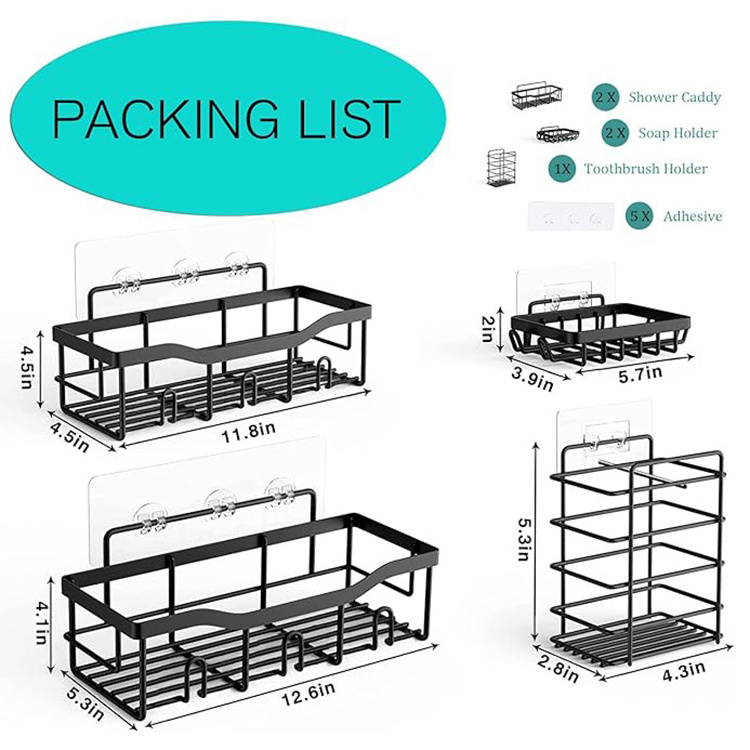 factory custom adhesive 5 pack shower caddy shelf organizer rack black no drilling shower shelf basket without drilling