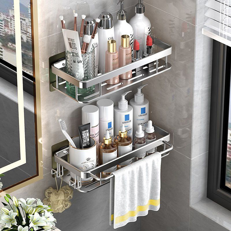 suppliers custom aluminum wall mounted black bathroom shelves shower double layers black self adhesive shower caddy shelf