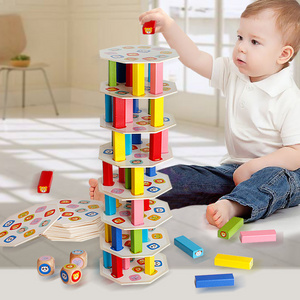 54 Piece Mini color Wooden Stacking Board Games Building Blocks for Kids Timber Tower block set