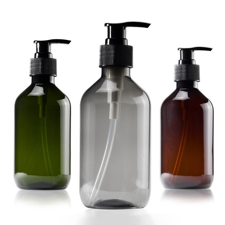 Wholesale Green Grey Transparent Empty 300ml Pp Pet Plastic Hair Oil Bottles Shampoo Bottle With Lotion Pump